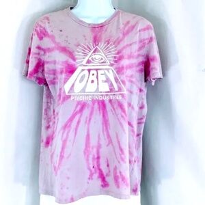 Obey Womens T Shirt Psychic Industries Pink Tie Dye T-Shirt Size S